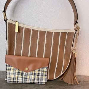 Michael Kors Brooklyn Applique Stripe Canvas Medium Hobo (Acorn)